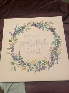 Grateful Heart Floral Wreath Wall Art - Blue/Green